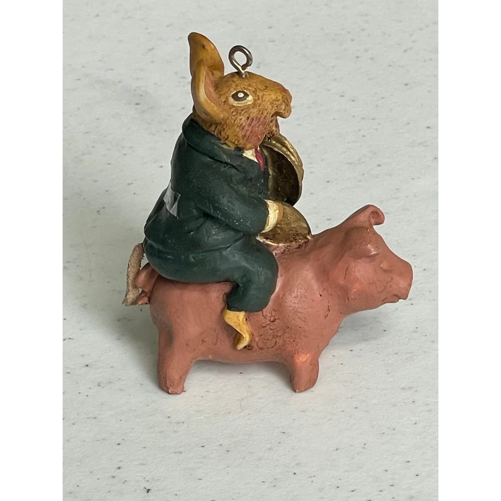 Vintage Kurt Adler Ornament Business Mouse Riding Pig First National Bank Penny - Picture 2 of 5